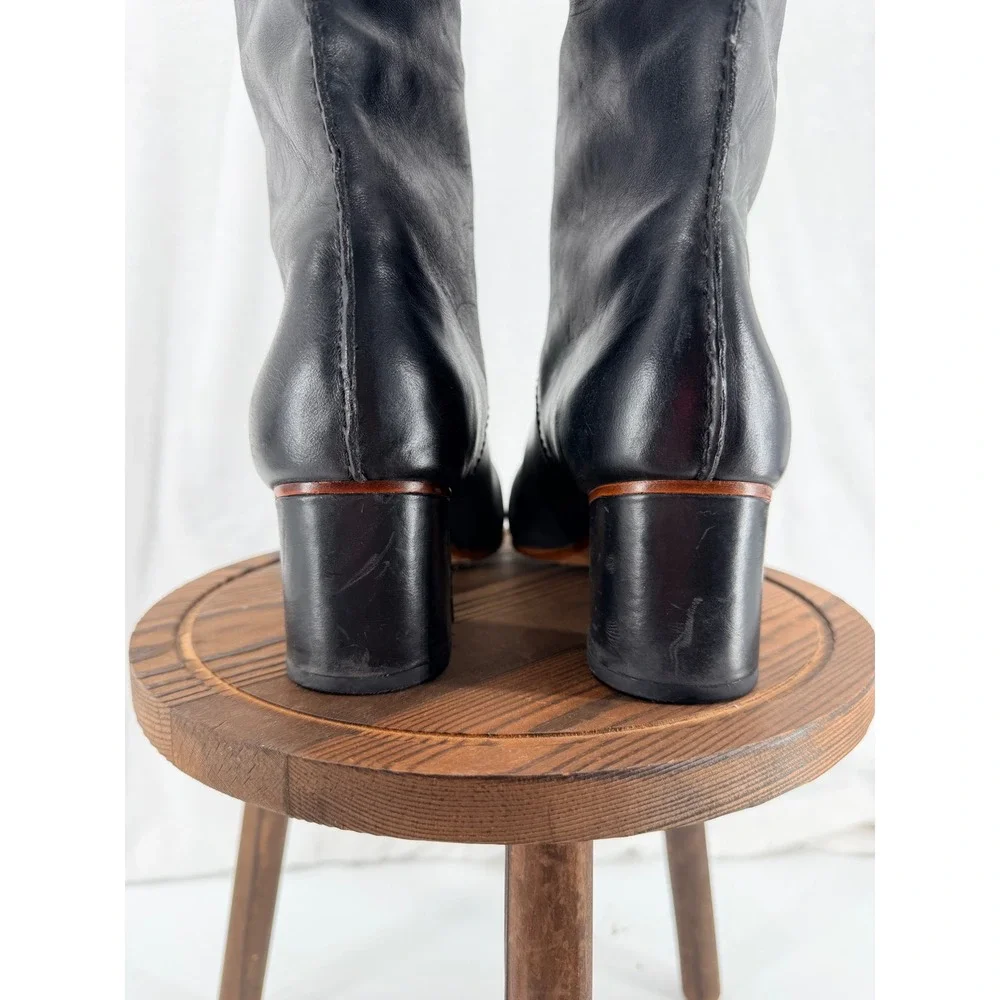 Leifnotes Anthropologie Black Leather Over The Knee Block Heel EU 39 US 8.5